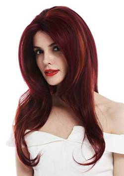 WIG ME UP - TYM-922-LF-BUGH119 Perücke Damenperücke Lace-Front lang glatt gestuft Bordeaux Kupfer Orange Rot gesträhnt von WIG ME UP