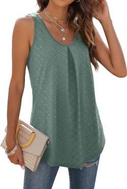 WIHOLL Damen Tank Top Sommer Ärmellose Oberteile Tops Casual V-Ausschnitt Elegant Shirts Bluse Hellgrün S von WIHOLL