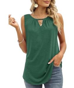 WIHOLL Tank Top Damen Ärmellose Top Damen Rundhals Ausschnitt Schlüsselloch V Ausschnitt Oberteile Damen Elegant Bluse Damen Tunika Frühling Sommer 2024 Grün M von WIHOLL