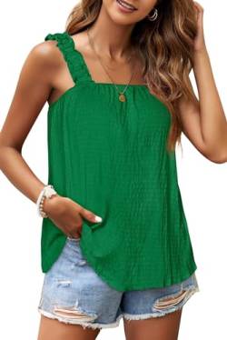 WIHOLL Tank Top Damen Sommer T Shirt ärmellos Oberteile Tops Shirts Bluse Vest Square Neck Grün M von WIHOLL