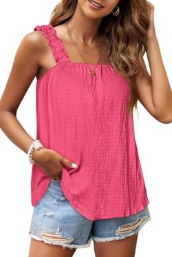 WIHOLL Tank Top Damen Sommer T Shirt ärmellos Oberteile Tops Shirts Bluse Vest Square Neck Rosa M von WIHOLL