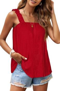 WIHOLL Tank Top Damen Sommer T Shirt ärmellos Oberteile Tops Shirts Bluse Vest Square Neck Rot XXL von WIHOLL