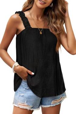 WIHOLL Tank Top Damen Sommer T Shirt ärmellos Oberteile Tops Shirts Bluse Vest Square Neck Schwarz S von WIHOLL