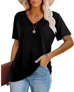 WIHOLL Tshirt Damen Kurzarm Schwarz T Shirt V Ausschnitt Tops Oversize Oberteile Elegant 2024 L von WIHOLL