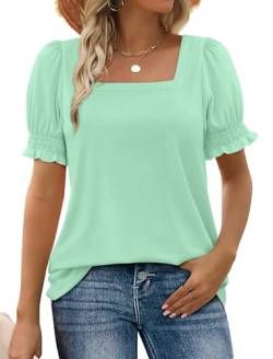 WIHOLL Tshirt Damen Sommer Tops Quadratischer Ausschnitt Bluse Rüsche Kurzarm Tunika Blusen Oberteile Aqua L von WIHOLL