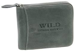 WILD THINGS ONLY !!! Herren Geldbörse aus Echt-Leder mit umlaufendem Reißverschluss & RFID Schutz (Querformat, Grau) von WILD THINGS ONLY !!!
