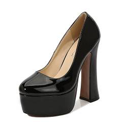 WILDKATZEN Damen Plateau Pumps Blockabsatz High Heels Elegante Damenschuhe Lack Schwarz 43 EU von WILDKATZEN