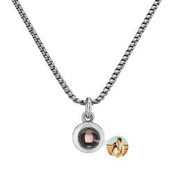 WILINNI Personalisierte Kette Mit Bild Für Männer | Personalisierte Fotoprojektions-Halskette Mit Kreis-Anhänger, Romantisches Geschenk Für Männer, Papa |Weihnachten, Jahrestag (Stil 1) von WILINNI