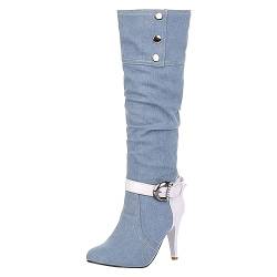 Langschaft Damen Stiefel Stiefel Damen Beige Mit Absatz Schnürstiefeletten Damen Boots High Heel Stiefel Damen Langschaft Stiefel Touring Stiefel Flache Schlupfstiefel Damen Stöckelschuhe Schneestie von WILLBEST