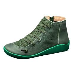 WILLBEST Round Lace-up Toe Lässige Seite Flache Lederschuhe für Damen mit Reißverschluss Stiefel Stiefel Retro-Damenstiefel Kinder Mädchen 24 (B-Green, 42) von WILLBEST