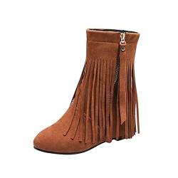 WILLBEST Stiefel Farbe Reißverschluss Mode Solide Flache Damen Fransen Bequeme Damenstiefel Schaftweite 39 40 Cm (Brown-b, 40) von WILLBEST