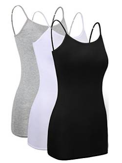 SATINIOR 3 Stück Unterhemden Damen Spaghettiträger Damen Basic Top Layering Lange Tanks Verstellbarer Spaghetti Strap Cami Camisole Tank Top (Set von Farben 1, L Größe) von WILLBOND