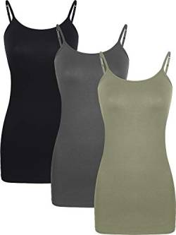 WILLBOND 3 Stück Frauen Basic Lange Tanks Verstellbare Spaghettiträger Camisole Top, Schwarz, Dunkelgrau und Grün, Groß von WILLBOND