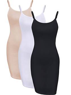 WILLBOND 3 Stück Grundlegende Cami Damen Lange Tanks Camisole Tank Top Kleid Slip Kleid mit Spaghetti Strap, Einfarbig (XXL Größe, Mehrfarben 2) von WILLBOND