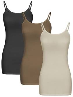 WILLBOND 3-teiliges Damen-Tanktop mit verstellbaren Spaghettiträgern, Grau, Beige, Braun, Groß von WILLBOND