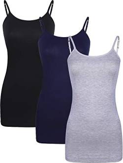 WILLBOND 3-teiliges Damen-Tanktop mit verstellbaren Spaghettiträgern, Schwarz, Dunkelblau und Grau, Klein von WILLBOND