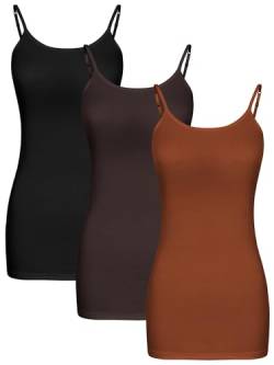 WILLBOND 3-teiliges Damen-Tanktop mit verstellbaren Spaghettiträgern, Schwarz, Karamell, Dunkelbraun, Groß von WILLBOND