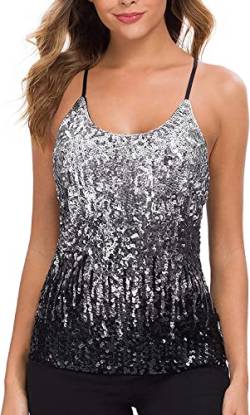 WILLIAMHUA Damen Pailletten Tops Glitzer Oberteile Sparkle Party Weste Ärmellos Tunika Weste Damen Sequin Tank Top (XL, Schwarz) von WILLIAMHUA