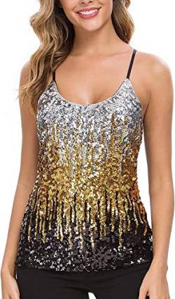 WILLIAMHUA Damen Pailletten Tops Glitzer Oberteile Sparkle Party Weste Ärmellos Tunika Weste Damen Sequin Tank Top (XXL, Gelb) von WILLIAMHUA