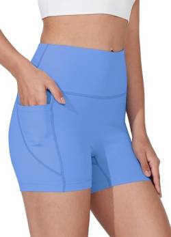WIILIT 3" Damen Badeshorts UPF50 Badehose Bikinihose Schwimmshorts Hohe Taille Tummy Control Boardshorts Schnell Trocknend mit Innenfutter Taschen Blau L von WILLIT