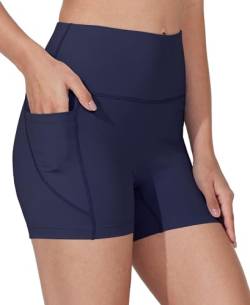 WIILIT 3" Damen Badeshorts UPF50 Badehose Bikinihose Schwimmshorts Hohe Taille Tummy Control Boardshorts Schnell Trocknend mit Innenfutter Taschen Marineblau XL von WILLIT
