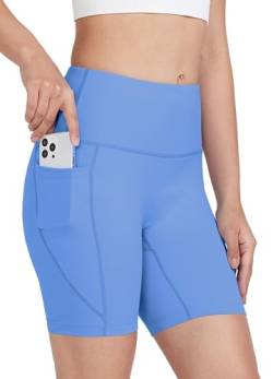 WIILIT 6" Damen Badeshorts UPF50 Badehose Bikinihose Schwimmshorts Hohe Taille Tummy Control Boardshorts Schnell Trocknend mit Innenfutter Taschen Blau L von WILLIT