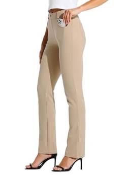 WILLIT 31" Damen Kleid Yoga-Hosen Stretch Hose gerades Bein Arbeitshose Elegante Büro Gürtelschlaufen Yogahose Freizeithose mit 4 Taschen Khaki M von WILLIT