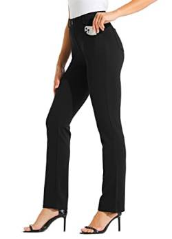 WILLIT 31" Damen Kleid Yoga-Hosen Stretch Hose gerades Bein Arbeitshose Elegante Büro Gürtelschlaufen Yogahose Freizeithose mit 4 Taschen Schwarz S von WILLIT