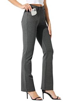 WILLIT 31" Damen Yoga Kleid Hose Bootcut Arbeitshose Hose Stretch Büro Casual Gürtelschlaufen Hose 4 Taschen Dunkelgrau M von WILLIT