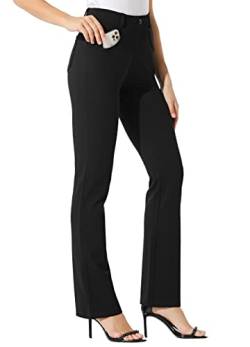 WILLIT 31" Damen Yoga Kleid Hose Bootcut Arbeitshose Hose Stretch Büro Casual Gürtelschlaufen Hose 4 Taschen Schwarz L von WILLIT