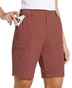 WILLIT Damen 10" Cargoshorts Wanderhose Stretch Golf Aktiv Lang Shorts Schnelltrocken Outdoor Leichte Sommer Reise Shorts Rostrot M von WILLIT