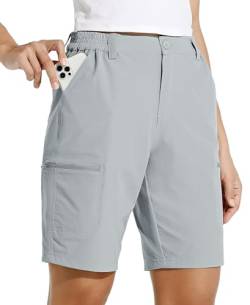 WILLIT Damen 10" Cargoshorts Wanderhose Stretch Golf Aktiv Lange Shorts Schnelltrocken Outdoor Leichte Sommer Reise Shorts Grau XXL von WILLIT