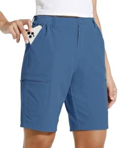 WILLIT Damen 10" Cargoshorts Wanderhose Stretch Golf Aktiv Lange Shorts Schnelltrocken Outdoor Leichte Sommer Reise Shorts Graublau L von WILLIT