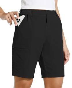 WILLIT Damen 10" Cargoshorts Wanderhose Stretch Golf Aktiv Lange Shorts Schnelltrocken Outdoor Leichte Sommer Reise Shorts Schwarz S von WILLIT