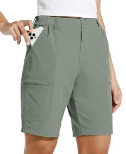 WILLIT Damen 10" Wander Cargoshorts Wanderhose Stretch Golf Aktiv Lange Shorts Schnelltrockner Outdoor Leichte Sommer Reise Shorts Graugrün S von WILLIT