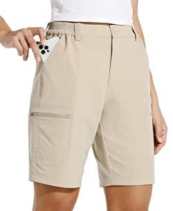 WILLIT Damen 10" Wander Cargoshorts Wanderhose Stretch Golf Aktiv Lange Shorts Schnelltrockner Outdoor Leichte Sommer Reise Shorts Khaki S von WILLIT