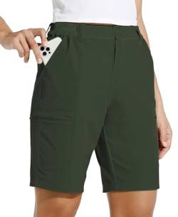 WILLIT Damen 10" Wandern Cargo Shorts Wanderhose Stretch Golf Aktiv Lang Shorts Schnelltrockner Outdoor Freizeit Shorts Olivgrün XS von WILLIT