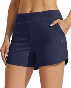 WILLIT Damen 3,5 Zoll Badeshorts Schwimmshorts Badehose Bauchfrei Strandshorts mit Innenfutter Marineblau XL von WILLIT