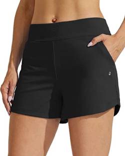 WILLIT Damen 3,5 Zoll Badeshorts Schwimmshorts Badehose Bauchfrei Strandshorts mit Innenfutter Schwarz M von WILLIT