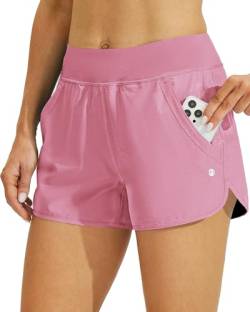 WILLIT Damen 3" Badeshorts Badehose Schwimmen Boardshorts mit Kurzliner Taschen Schnelltrockner UV Schutz Rosa XL von WILLIT