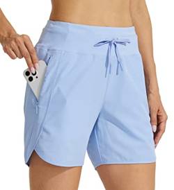 WILLIT Damen 5" Athletische Laufshorts Schnelltrockene Workout Wandershorts Running Jogging Laufhose High Waisted Aktiv Shorts Zippertasche Hellblau S von WILLIT