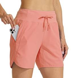 WILLIT Damen 5" Athletische Laufshorts Schnelltrockene Workout Wandershorts Running Jogging Laufhose High Waisted Aktiv Shorts Zippertasche Korallenrosa S von WILLIT