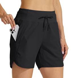 WILLIT Damen 5" Athletische Laufshorts Schnelltrockene Workout Wandershorts Running Jogging Laufhose High Waisted Aktiv Shorts Zippertasche Schwarz M von WILLIT