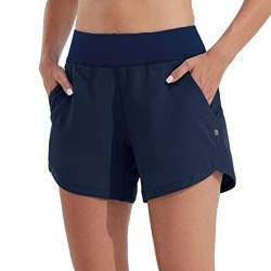 WILLIT Damen 5" Badeshorts Boardshorts UPF50+ Badehose High Waisted Schwimmshorts Badehose Schnell Trocknende UV Schutz mit Liner Taschen Navy Blau Größe 36 von WILLIT