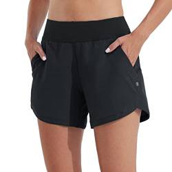 WILLIT Damen 5" Badeshorts Boardshorts UPF50+ Badehose High Waisted Schwimmshorts Badehose Schnell Trocknende UV Schutz mit Liner Taschen Schwarz Größe 34 von WILLIT