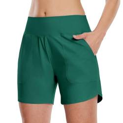 WILLIT Damen 5" Badeshorts Swim Board Shorts Schnelltrockner UPF 50+ High Waisted Tummy Control Beach Shorts mit Taschen Teal L von WILLIT