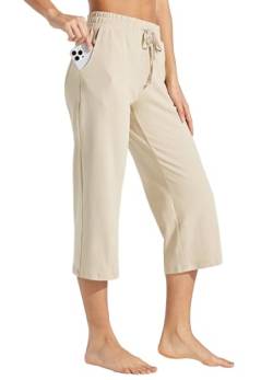 WILLIT Damen Caprihosen Baumwolle Yoga Capri Casual Lounge Hosen Wide Leg Workout Sweatpants mit Taschen 20" Khaki S von WILLIT