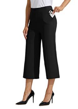 WILLIT Damen Caprihosen Kleid Yogahose Weites Bein Business Casual Capris Arbeitshose Stretch Hoch Tailliert 21" Schwarz L von WILLIT