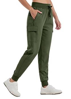 WILLIT Damen Cargo Jogginghose Wanderhosen Leichte Cargohose Athletisch Outdoor Reise Jogger Schnelltrocknende Workout Casual Hose Wasserdicht Armee Grün XL von WILLIT