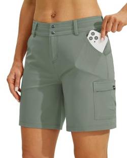 WILLIT Damen Golf Wanderhose Kurz Cargo Shorts Schnelltrockner Sportliche Stretch Shorts Lässige Sommer Shorts Trekkinghose Outdoor leichte mit Taschen 7" Graugrün 44 von WILLIT